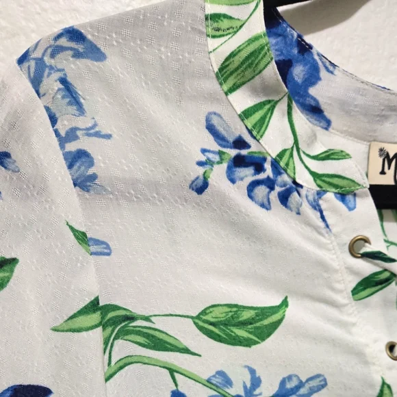 Show Me Your Mumu Floral Tunic Thatcher Tie Top White Blue Wisteria Print Small - Picture 6 of 12